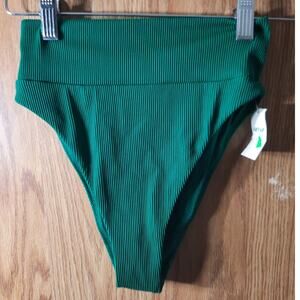 NWT Aerie High Cut Bikini Bottom Green Ribbed Cheeky Swim Minimalist Vacation